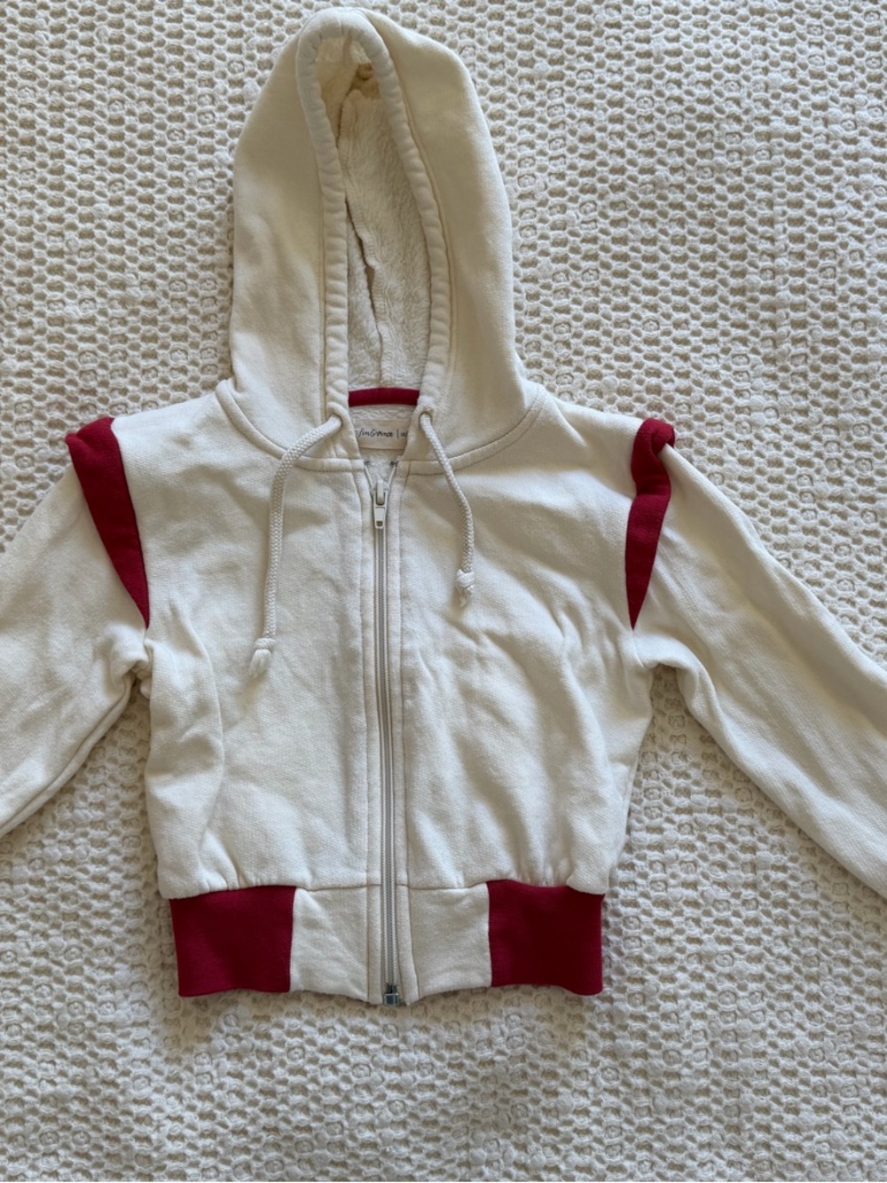 Girls White Zip Hoodie with Red Accents - Unknown Brand